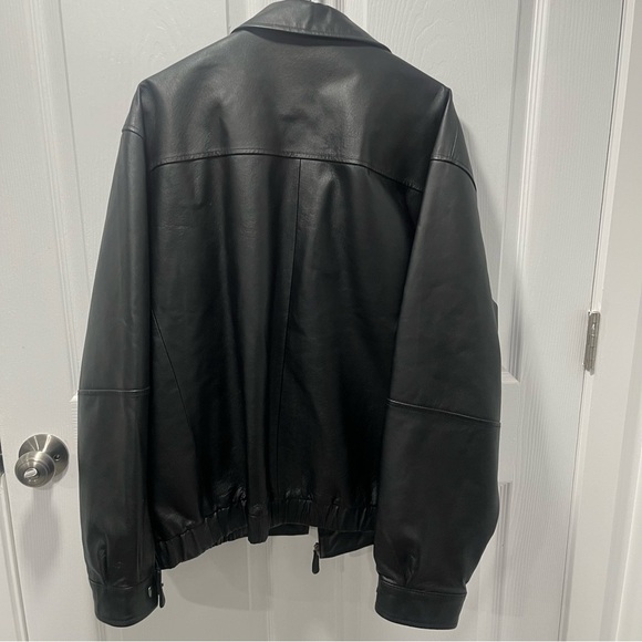 St. John's Bay Black Leather Bomber Jacket Genuine Leather Full Zip Pockets XXL - Picture 2 of 10